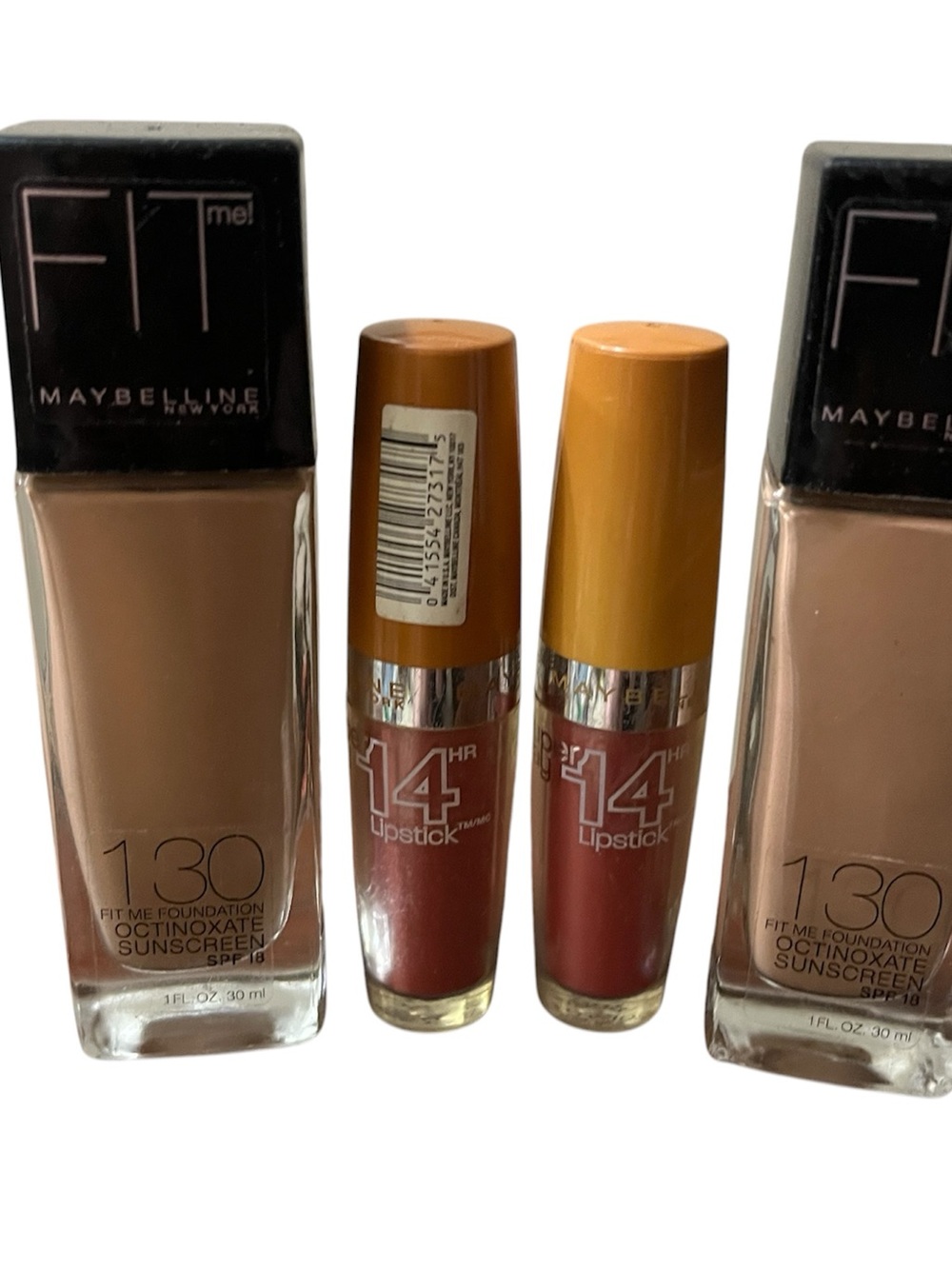 Maybelline Fit Me Foundation 130 with 14HR Lipsticks in Warm Nude & Rose Brown